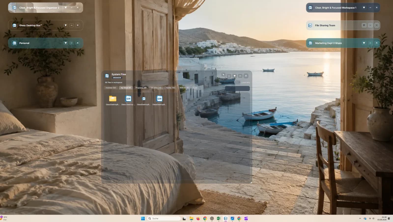 Fences alternative for Windows: bright Glass Desktop Box visual workspace with customizable Desktop Boxes