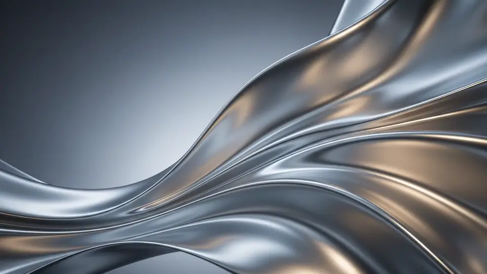 Ondas pulidas de metal líquido fluyen bajo una suave luz plateada.