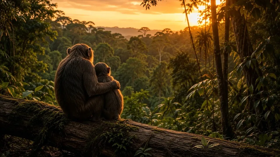 Un primate descansa bajo la cálida luz de la selva.