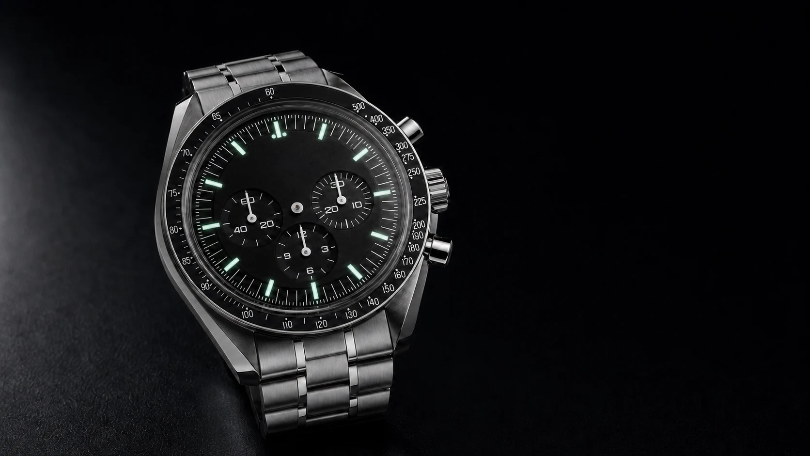 Cronógrafo nocturno luminoso — Un cronógrafo nocturno luminoso muestra la hora local actual del ordenador con agujas realistas de estilo fosforescente.