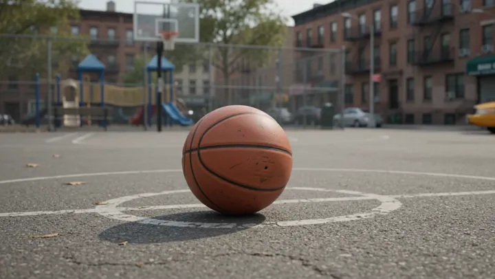 Baloncesto callejero en Brooklyn — Un momento dinámico de baloncesto callejero se desarrolla en una cancha de Brooklyn.