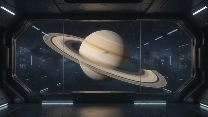 Nave espacial en Saturno — Nave espacial en Saturno cobra vida como una animación silenciosa para cajas y el escritorio.