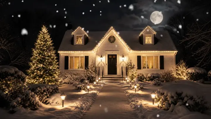 Casa navideña nevada — Una animación navideña silenciosa para cajas y el escritorio.