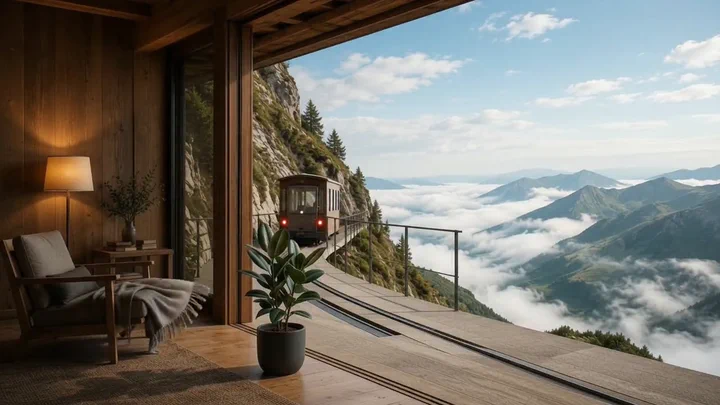 Mountain Retreat — A secluded mountain refuge surrounded by calm nature.