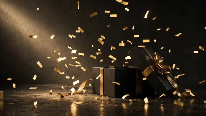 New Year Gift with Confetti — A silent seasonal animation featuring “New Year Gift with Confetti” for boxes and the desktop.