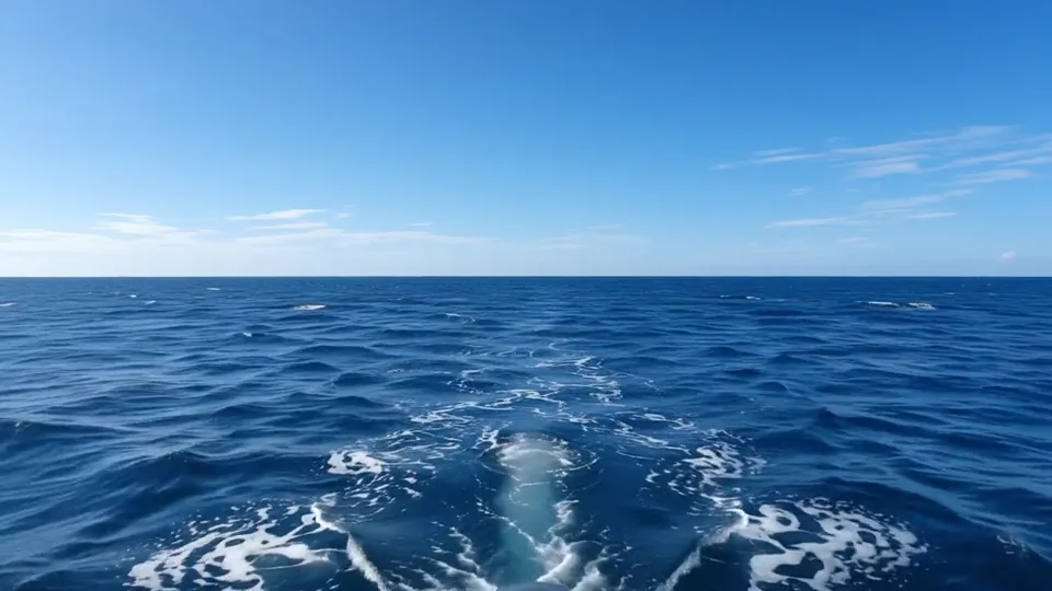 Una estela luminosa avanza por el mar azul abierto.