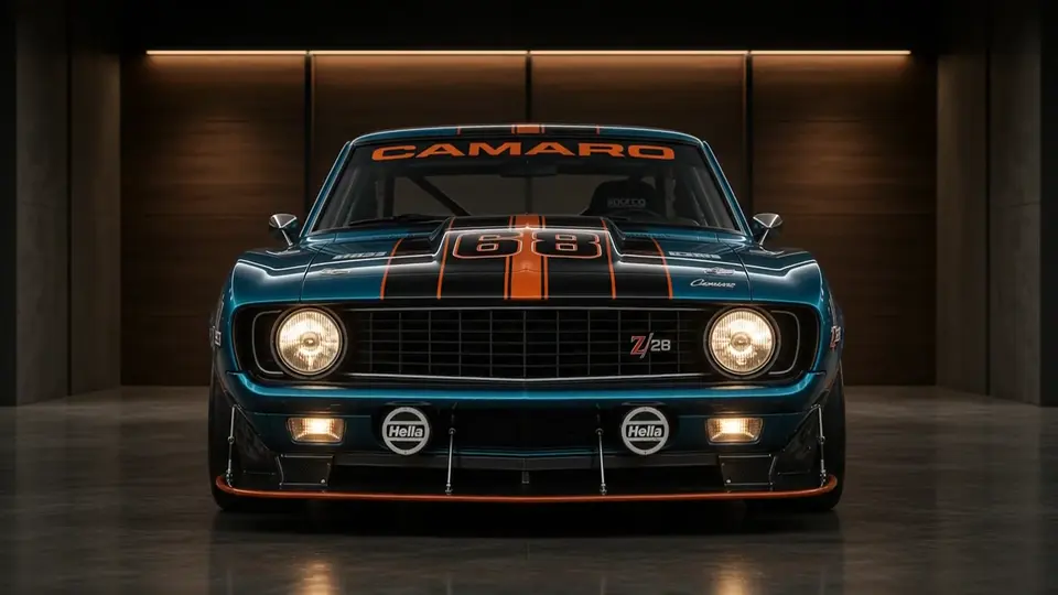 Teal Camaro Z/28 como fondo de coche animado para organizar visualmente el escritorio de Windows y el espacio de trabajo